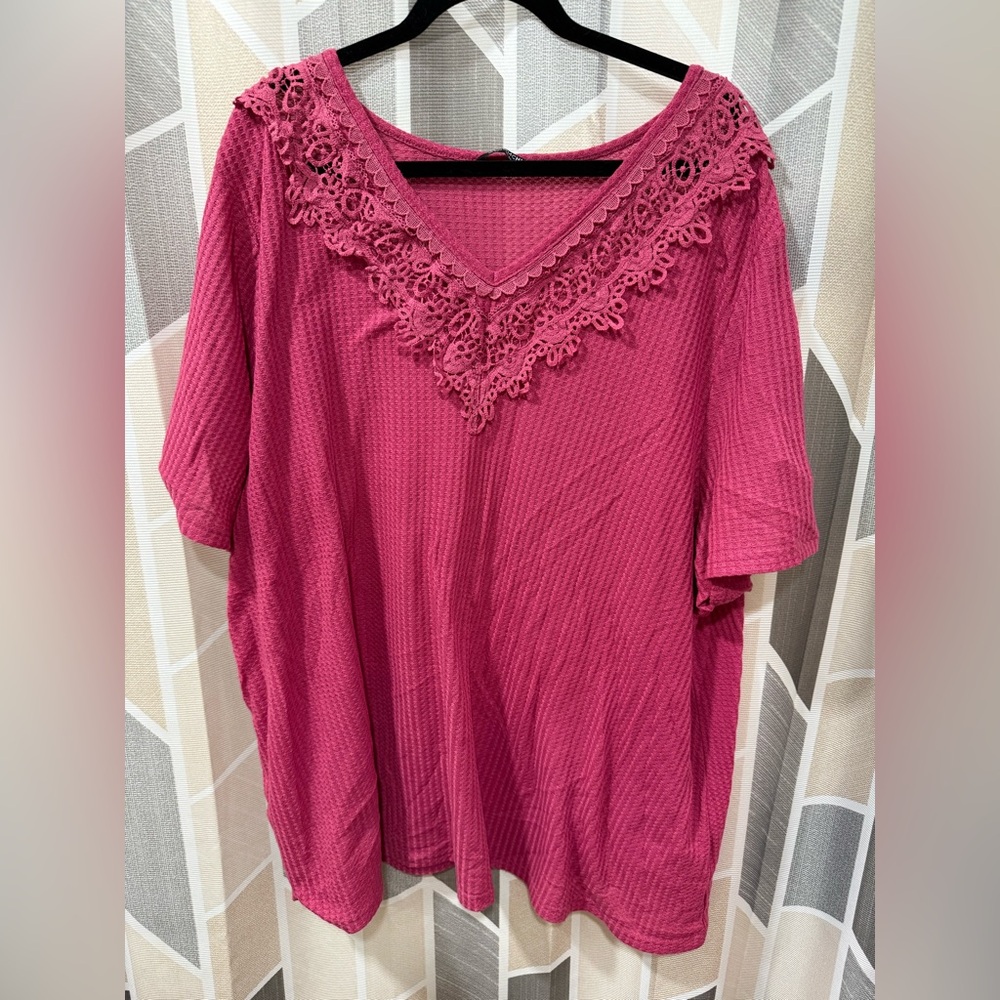 BloomChic Deep Pink Lace Accent Blouse